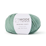 A ball of Rowan mode Merino Soft yarn in colour sage