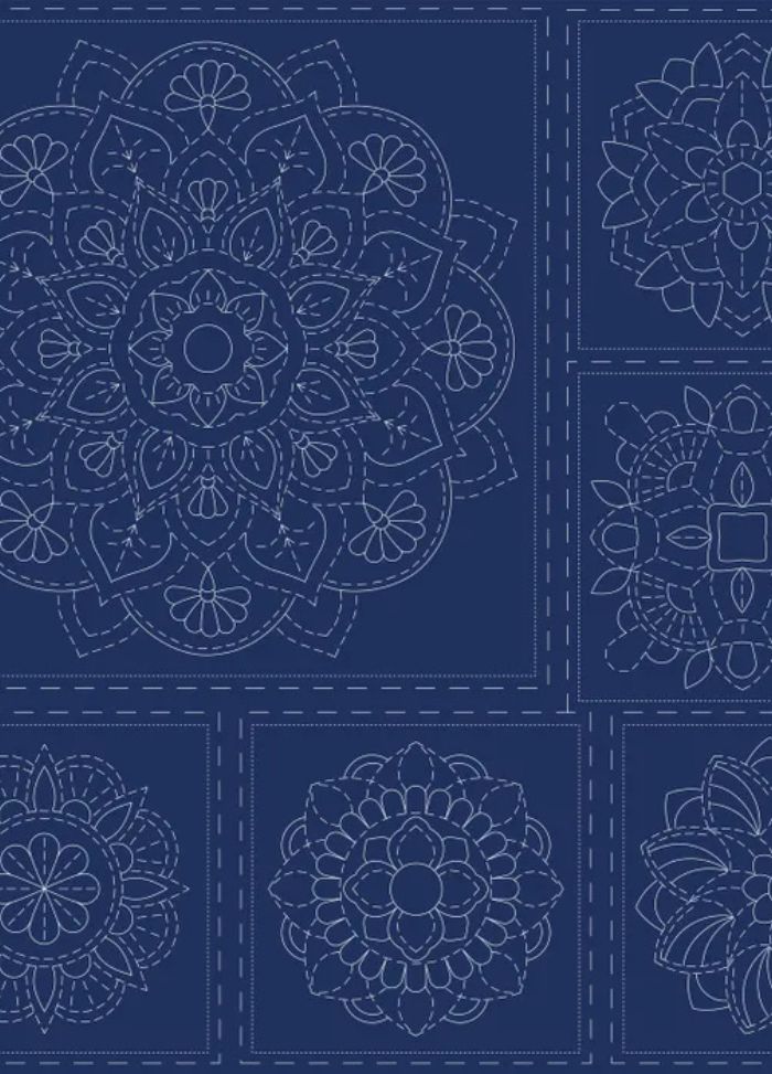 Devonstone Navy Sashiko Panel - Mandala