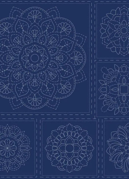 Devonstone Navy Sashiko Panel - Mandala