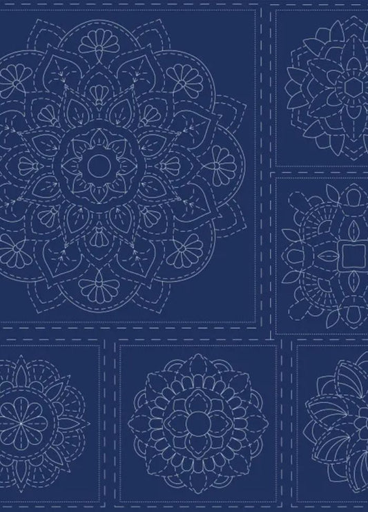 Devonstone Navy Sashiko Panel - Mandala