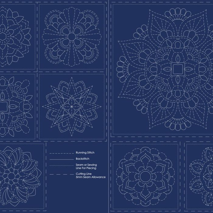 Devonstone Navy Sashiko Panel - Mandala