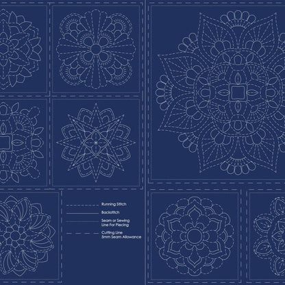 Devonstone Navy Sashiko Panel - Mandala