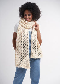 Whoosh sweater pattern, a dynamic knit with bold shaping and ribbed accents, designed in Rowan Big Wool.