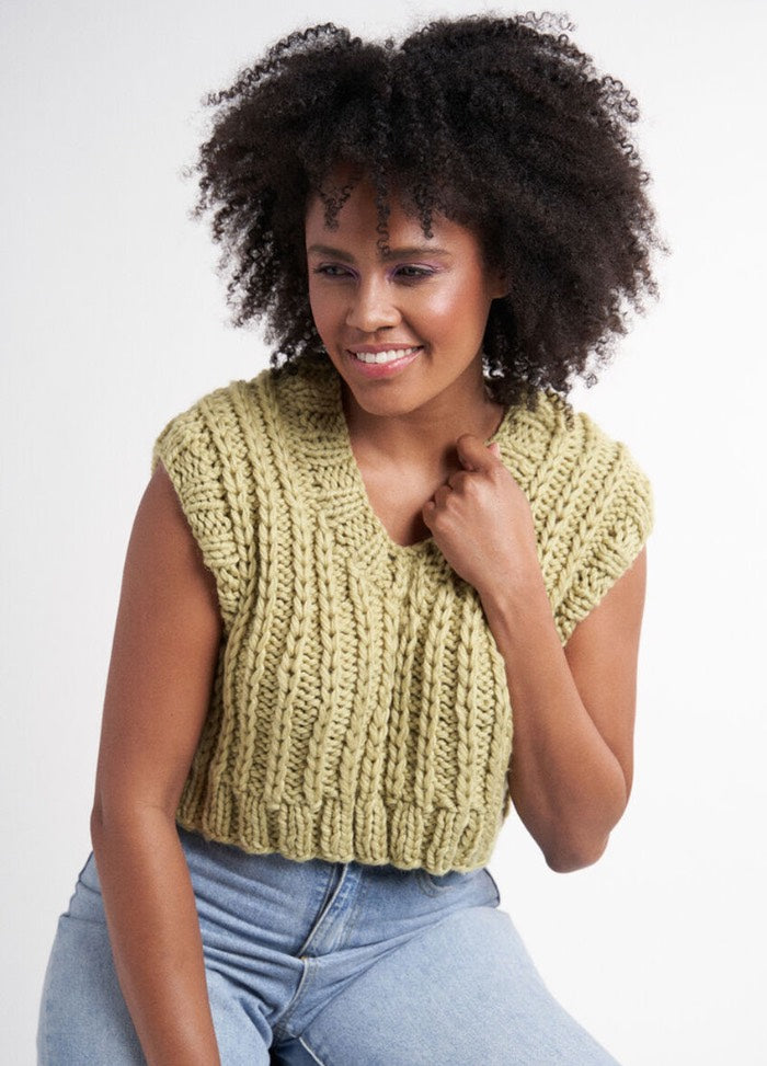 Zap pullover pattern, a vibrant chunky knit with playful colorwork and relaxed fit, made with Rowan Big Wool.