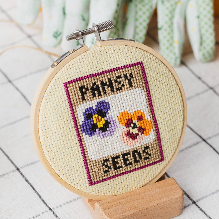 Cotton Clara Pansy Seeds Cross Stitch Kit