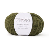 a ball of rowan_mode_alpaca_wool yarn in colour olive