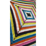 Morris & Sons Barcelona Colourful Granny Square Crochet Blanket Close up with charcoal grey, light grey, teal, cream, dusty pink, lime green, and pumpkin orange